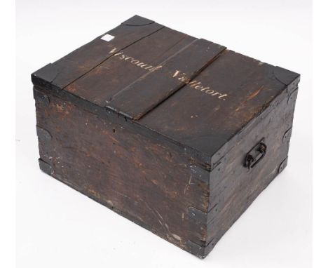 A 19th century wooden  trunk inscribed 'Viscount Valletort' to top: 35 x 61 x 49cm.