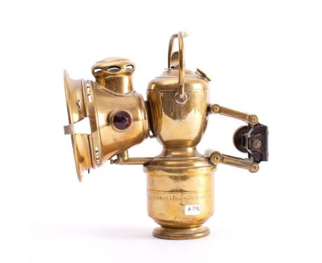 A  Lucas Aceta Major  brass carbide bicycle lamp: the 3 inch lens with red and green side lenses. signed as per title. 