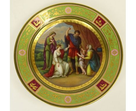 Royal Vienna Hand Painted Porcelain Plate "Servius Tullius" Signed with Beehive Mark and Titled. Light Rubbing or in Good Con
