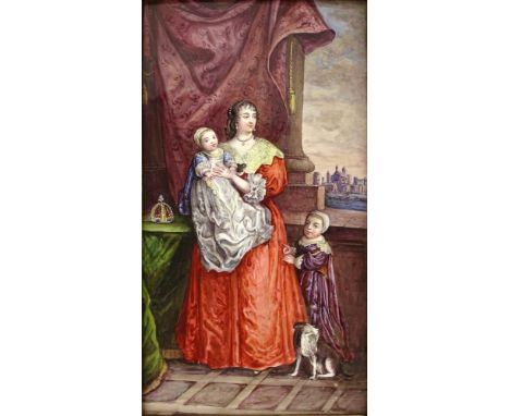 19th Century French Enamel on Copper Painting. "Queen Henrietta Maria, Wife of King Charles I (1609-1669), Daughter of Henry 
