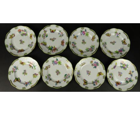 Eight (8) Herend Hand Painted Queen Victoria Salad Plates. Signed With Blue Herend Backstamp, 518/VBO. Good Condition. Measur