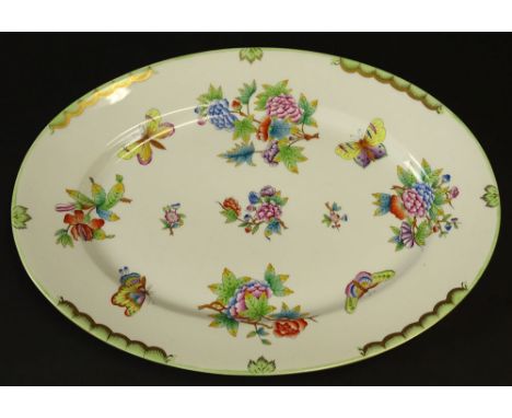 Herend Hand Painted Queen Victoria Oval Platter. Signed With Blue Herend Backstamp, 2102/VBO. Small Knife Mark or in Good Con