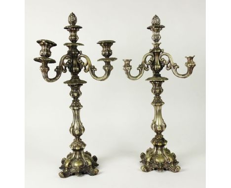 Pair of Antique 800 Silver  3 Light Candelabra. Touchmarks ? And M. "AS IS" condition. Repaired  Arm, 3 Missing Candle Cups, 