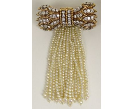 Lady's Vintage Approx. 2.0 Carat Round Cut Diamond, 14 Karat Yellow Gold and Seed Pearl Brooch. Diamonds H-I Color, SI Clarit