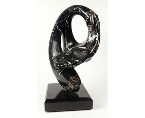 Anthony Quinn, American (1915 - 2001) Large Modern Variegated Marble Sculpture "Hands Over Head" on Marble Base. Signed A.Qui