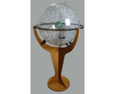 Enormous Modern Celestial Navigational Sphere on Stand. Lucite Sphere On Laminated Stand. Unsigned. The Sphere Turning Caster
