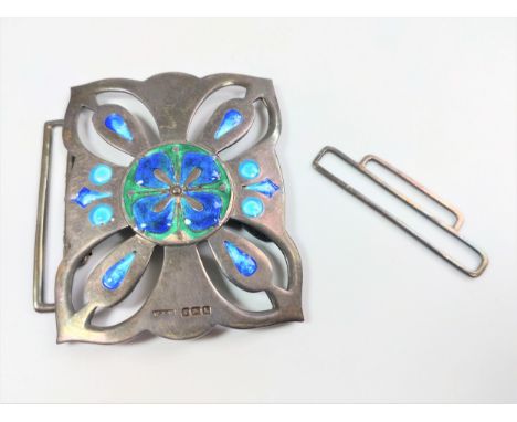 A silver and enamel belt buckle. Birmingham 1911