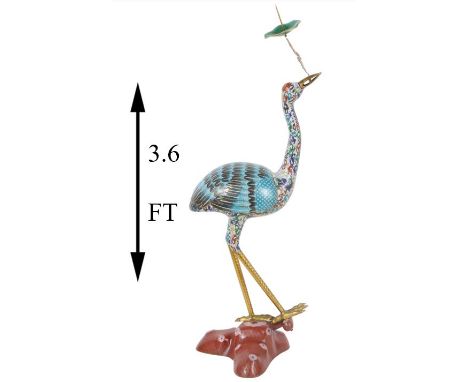 Monumental Chinese Cloisonné Bird. Antique Chinese Cloisonné Large Crane Figure, Qing dynasty or Republic period. The crane h