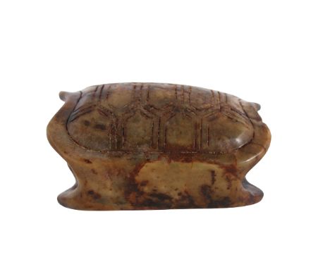 Chinese Mottled Brown Jade Turtle Shell Late Qing Dynasty. Both the shaped top and flat underside carved to suggest the shell