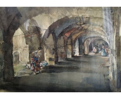 WILLIAM RUSSELL FLINT. Framed, limited edition 661/850 print of a signed watercolour original, scene of flower sellers inside