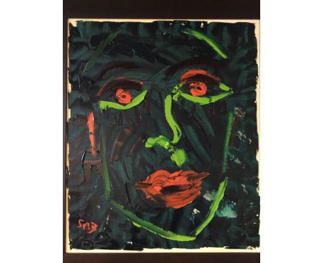 SHEILA BENSON. Framed, signed with initials, oil on canvas, expressionist portrait of a lady, titled on label verso 'Green Gi