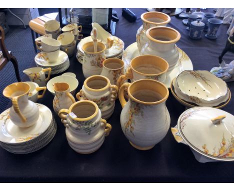 A collection of Crown Ducal 'Pussy Willow' china ware to include tea service, serving plates and jugs.