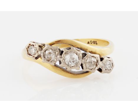 A five stone diamond ring, set with five graduated old cut diamonds, total diamond weight approx. 0.50ct, stamped 18ct, ring 