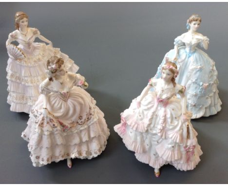 Four Royal Worcester figurines titled 'Hannah', 'Rose', 'Belle of the ball', and 'The first Laudrille'.