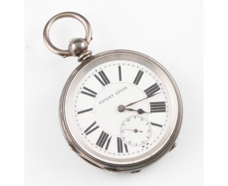 A key wind open face pocket watch, the white enamel dial with hourly Roman numerals, minute track border and subsidiary dial 