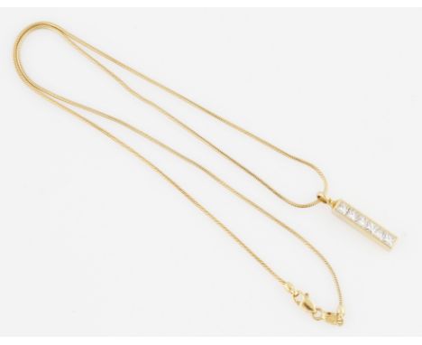 An 18ct yellow gold Theo Fennell Strip diamond pendant, set with six square cut diamonds, hallmarked London, date letter indi