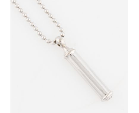 An 18ct white gold Theo Fennell Shaft pendant, hallmarked London 2004, on an 18ct white gold Theo Fennell bead chain, hallmar