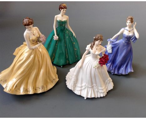 Four Royal Worcester figurines titled 'Moonlight and Roses', 'A golden moment' and 'Forever'.
