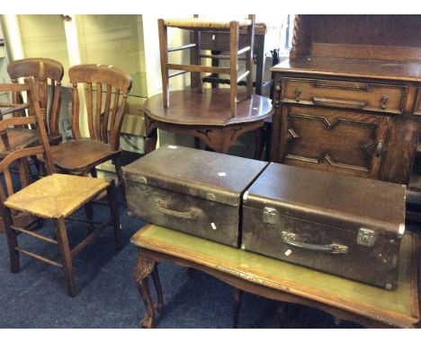 A selection of various furniture to include six chairs, occasional table, stool, a coffee table, two sewing machines, standar