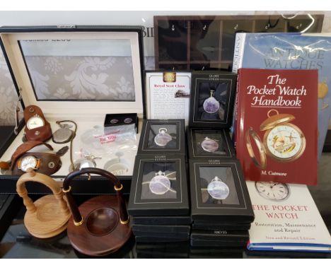 A collection of 20 Glory of Steam collectable pocket watches, along with a pair of Railway interest cufflinks, three chrome p