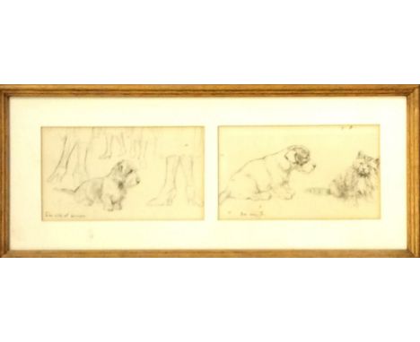 K. F. BARKER. A pair of drawings, one depicting a dog titled 'I'm sick of women', the other depicting a dog and cat titled 'S