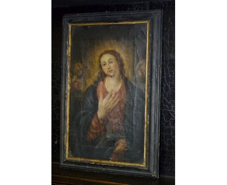 Italian School (18th century)Jesus Christ, Light of the World, he stands with his left-hand heralding the cheruboil on canvas