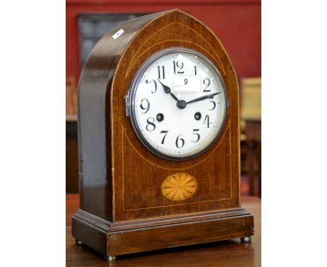 An Edwardian mahogany and marquetry mantel clock, c.1905