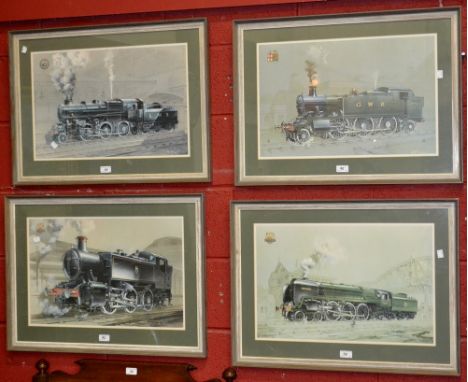 Railway Interest - A set of four steam engine prints, DG Mackay, 1970, 56cm x 37cm (4)