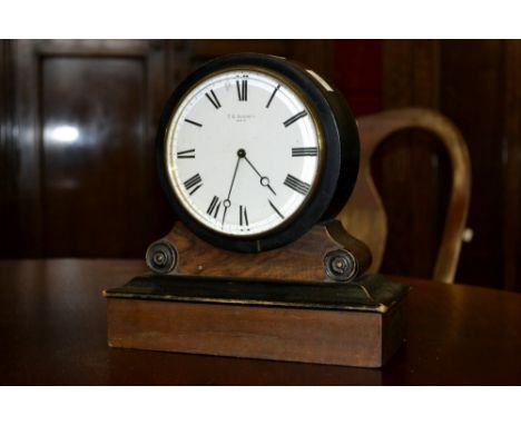 A Victorian ebonised and walnut mantel clock, T R Russell, Paris