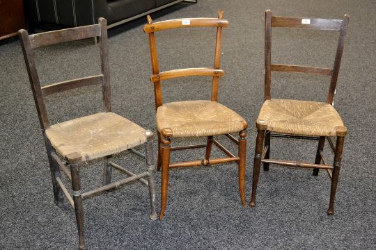 An Edwardian Mahogany Rush Seated Country Kitchen Chair A