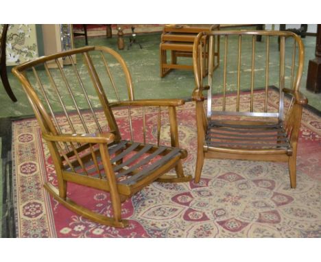 An Ercol style armchair an a conforming rocking chair. (2).