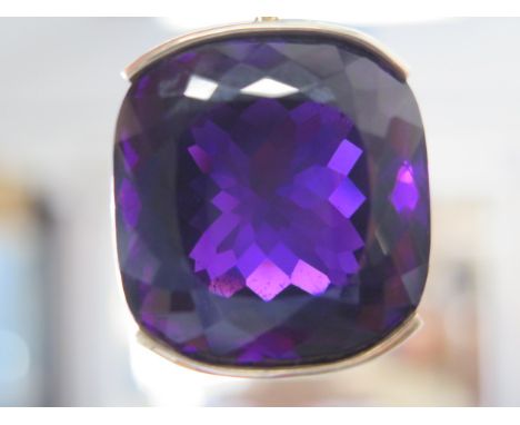 A large Amethyst 925 silver pendant approx 34mm x 34mm x 25mm on an Amethyst bead necklace, 43cm long, good condition 
