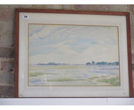 J E Blair Leighton (1886-1976) watercolour entitled verso Art Exhibitions label - From Warblington Foreshore, signed top righ
