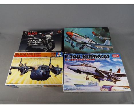 Academy Hobby Model, Italeri, Imai and Hasegawa - 4 Boxed Plastic Model Kits in various scales. Lot includes Academy F-14A Bo