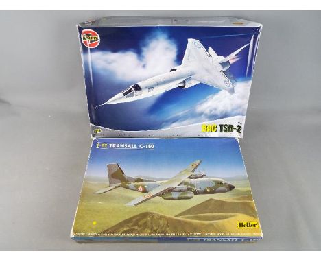 Two model kits of aeroplanes to include a 1:48 scale limited edition Airfix # A10105 BAC TSR-2 and a 1:72 scale Heller Transa