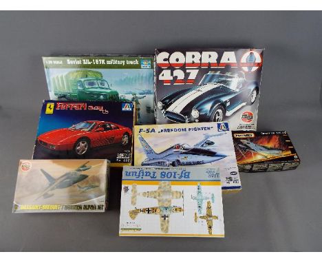 Italeri, Eduard, Trumpeter, Airfix, Others - Seven boxed plastic model kits in various scales. Lot includes  Italeri #8-02 F-