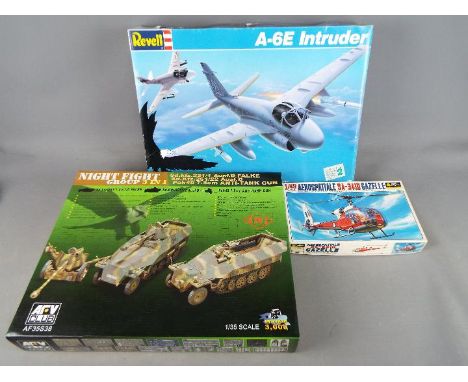 Three boxed model kits to include a 1:35 scale limited edition ARV Club Night Fight Group 3 in 1, a 1:48 scale Revell A-6E In