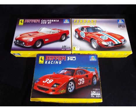 Italeri - Three boxed 1:24 scale model kits of Ferrari cars to include # 662 California 250 GT, # 664 F40 Racing and # 669 Da