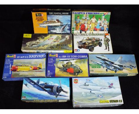 Tamiya, Heller, Airfix, Hasegawa, Revell - Nine boxed plastic model vehicle kits in various scales. Lot includes Tamiya #3500