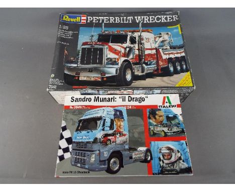 Italeri and Revell - 2 Boxed Plastic Model Kits in various scales. Lot includes Revell Peterbilt Wrecker No 7541 1:25, Italer