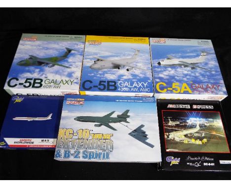 Gemini Jets and Dragon Warbirds - six (2 Gemini and 4 Dragon) diecast 1:400 scale model aeroplanes, various liveries to inclu