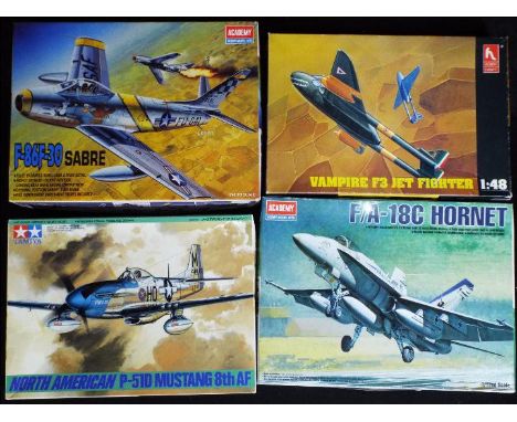 Tamiya, Academy, Hobby Craft - Four boxed plastic model aircraft kits in various scales. Lot consists of Academy #2162 1:48 F