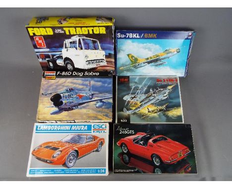 Ertl, Fujimi, ICM, Monogram, Other - Six boxed plastic model kits in various scales. Lot includes Fujimi RS20 1:24 Ferrari Di