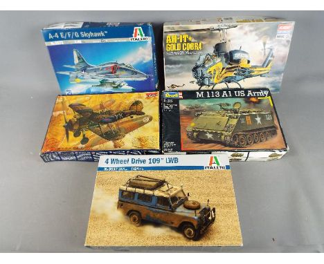 Italeri, Roden, Academy and Revell - 5 Boxed Plastic Model Kits in various scales. Italeri Slyhawk A-4 E/F/G, No 2671 1:48. R