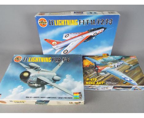 Airfix - Two 1:48 scale model kits comprising # 09178 EE Lightning F-2A/F-6 and # 09179 EE Lightning F-1/F-1A/F-2/F-3 and an 