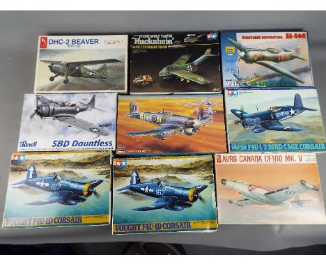 Tamiya, Hobby Craft, Zveszda, Hasegawa and Revell - 9 Boxed plastic model kits in various scales. Lot includes - Hobby Craft 