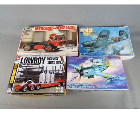 Revell, Doyusha, AMT Ertl and Academy - 4 Boxed Plastic Model Kits in various scales. Lot includes Revell Mercedes Benz 1628s