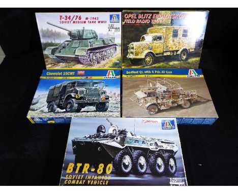 Italeri - Five boxed military model kits in 1:35 scale to include # 262, # 6233, # 6474, # 368 and # 282, models are unchecke