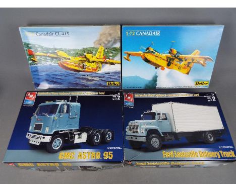 Heller, AMT / ERTL - Four boxed model kits in 1:72 and 1:25 scale comprising a Canadair CL-415, GMC Astro 95, Ford Louisville