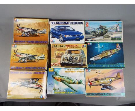 Tamiya, Hobby Craft, Zvezda - Nine boxed plastic model kits in various scales. Lot includes Tamiya 1:48 #44 F-51D Mustang Kor